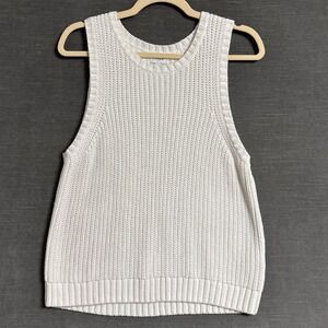 J Crew Knit Tank Top M White Cotton Sweater Shell Beach Coastal Minimalist
